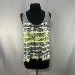 Mudd Tank Top Womens Medium Multicolor Geometric Striped Sheer High Low Hem